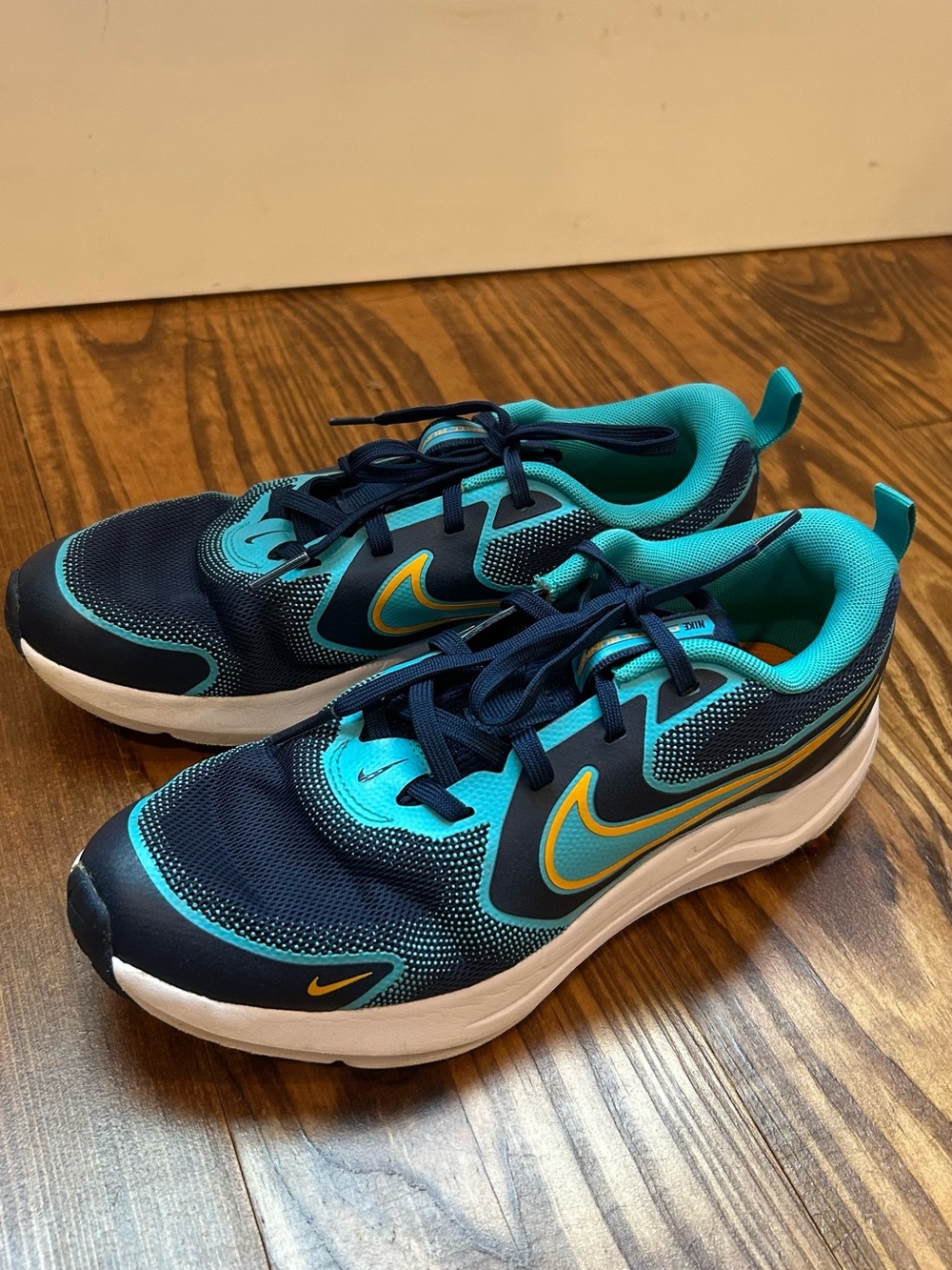 Nike Navy & Teal Athletic Sneakers with Yellow Swoosh